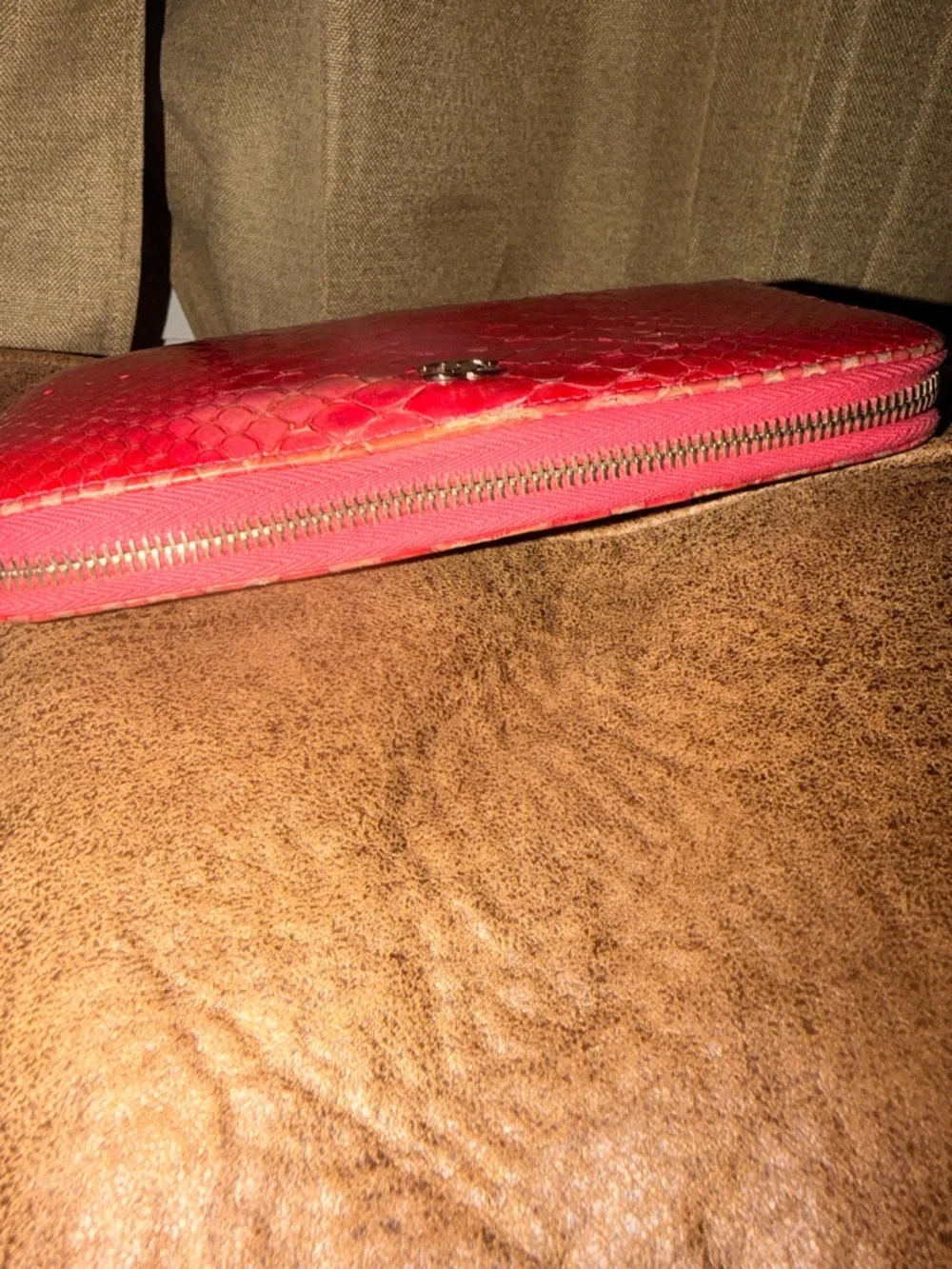 CHANEL Pink Python Zip-Around Wallet with Silver Hardware - Picture 8 of 10